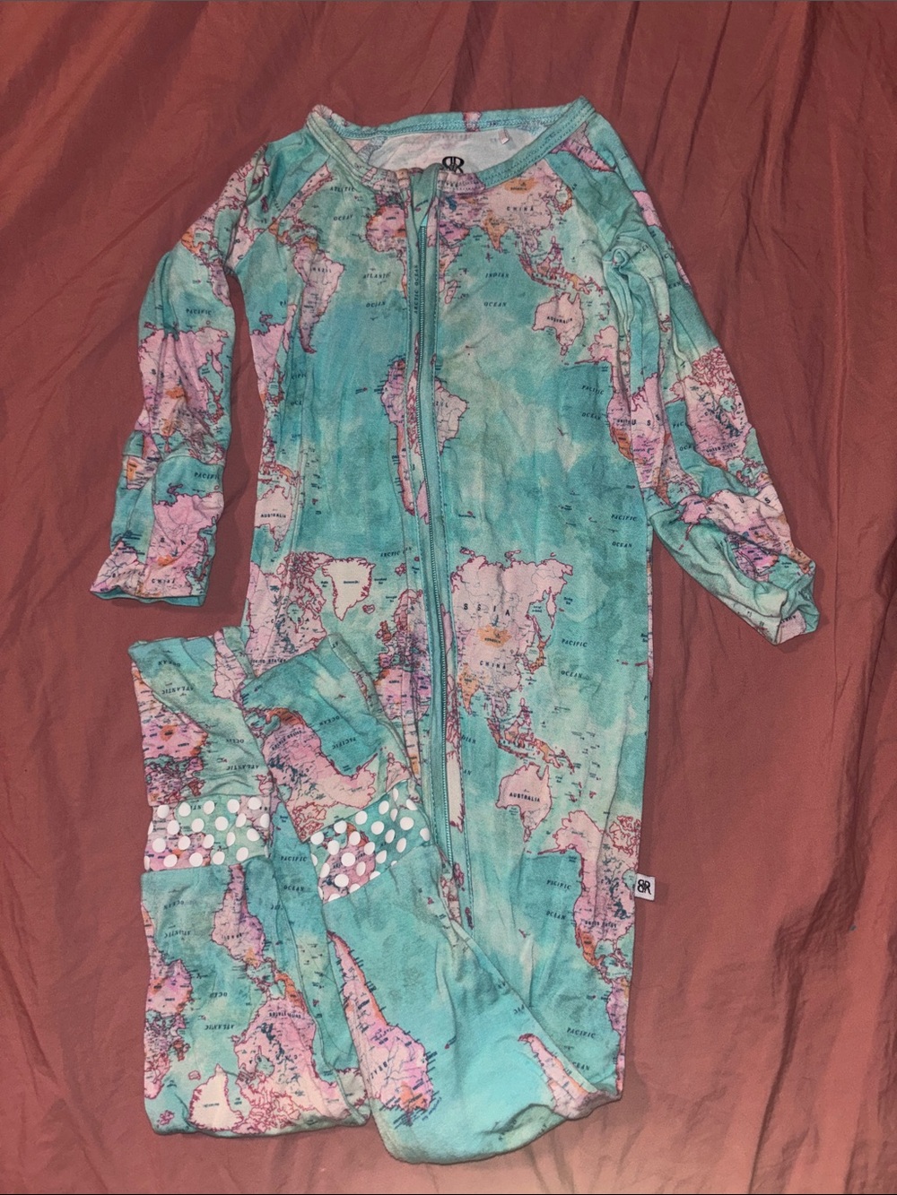 Kids Zip-Front Sleep Sack in Teal and Pink Map Print